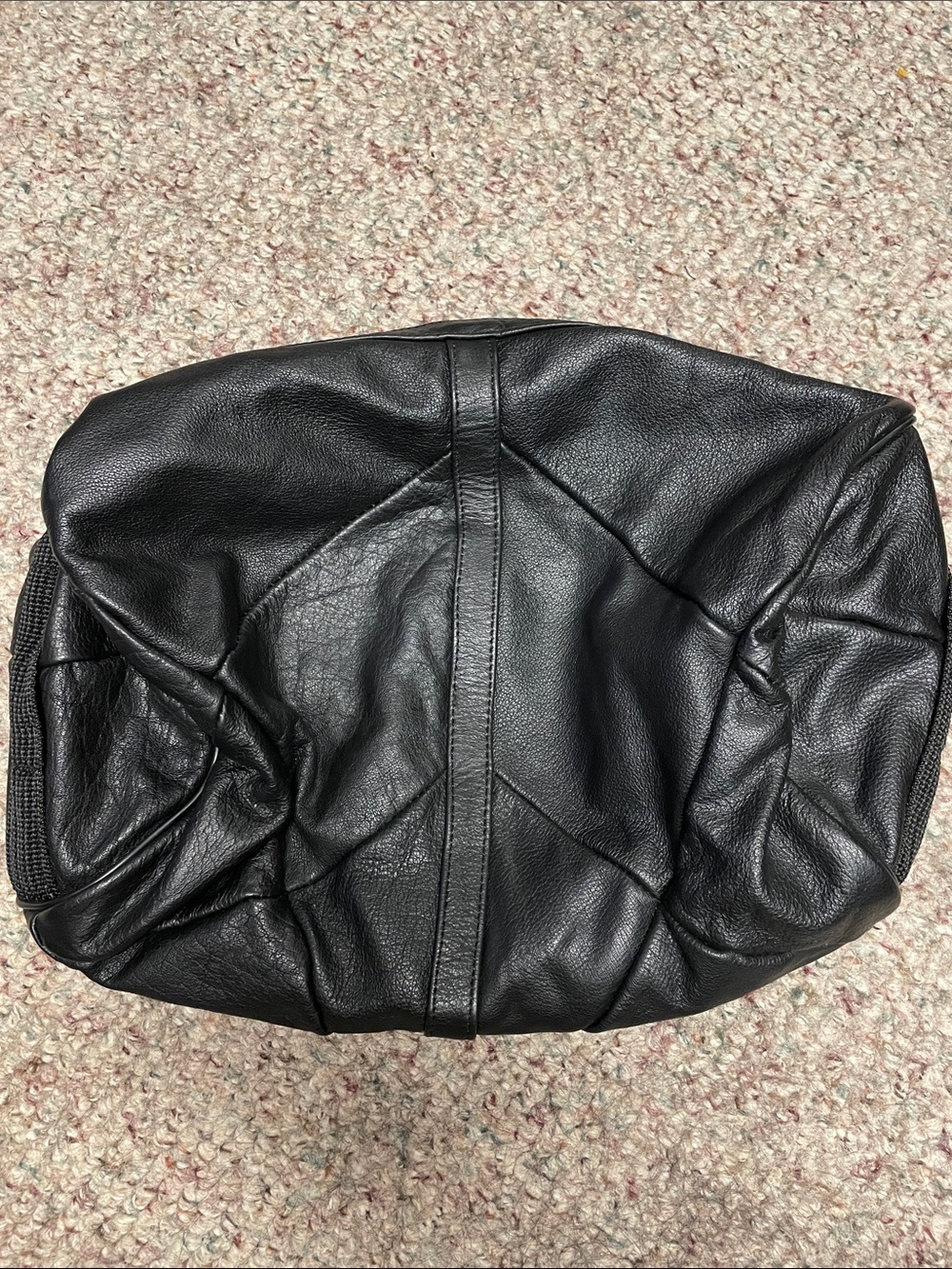 Vintage Black Leather Duffle Bag with canvas straps